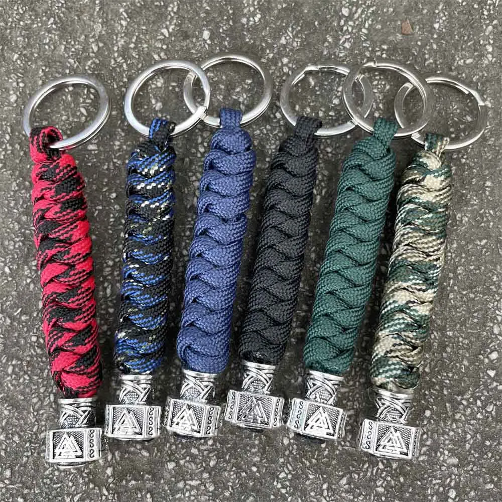 Nostalgia Thor's Hammer Mjolnir Keyring Men Accessories Norse Valknut Multicolor Handmade Paracord Viking Key Chains For Women