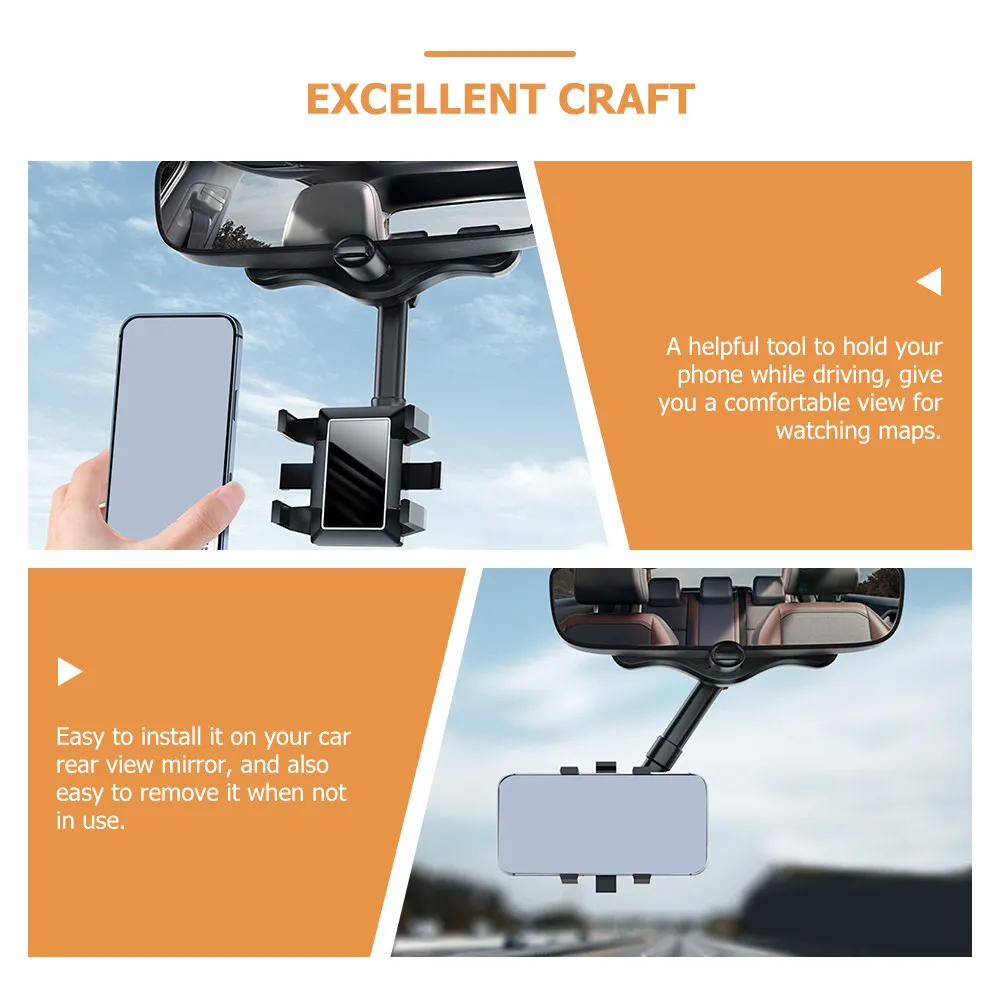 Car Rearview Mirror Phone Holder 360 Degree Rotatable Adjustable Grip Mount for Smartphone Easy Install Remove Stable Driving