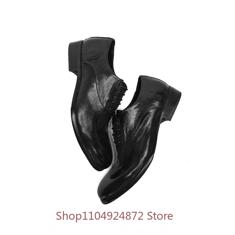 Designer Fashion Round-toe Casual Genuine Leather Black Derby Shoes Men's Trend Wedding  Premium Business Dress Shoes Male