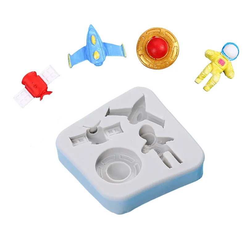 Cartoon Space Silicone Mold Astronaut Rocket Flying Saucer Satellite Cake Aromatherapy Handmade DIY Silicone Mold Silicone Molds 5