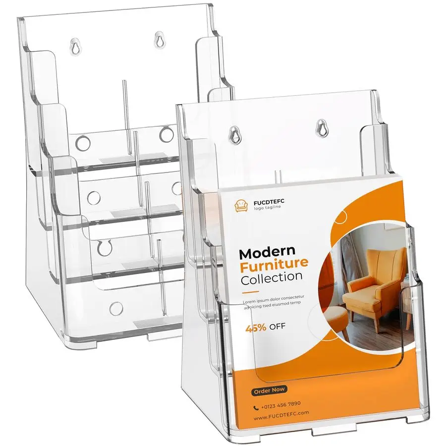 

Pack Acrylic Brochure Holder 8.5x11 amp 4 x9 Inches, Clear 4 Tier Magazine Holder Brochure Display Stand w Removable Divider, Li