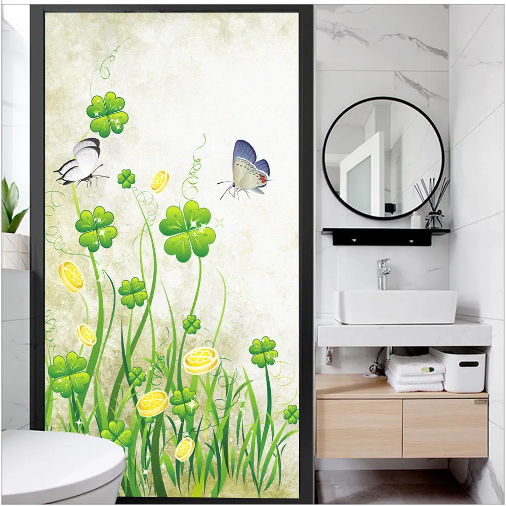 Privacy Window Film Anti UV Blocking Heat Control Static Cling Lovely Flower Frosted Glass Window Decoration