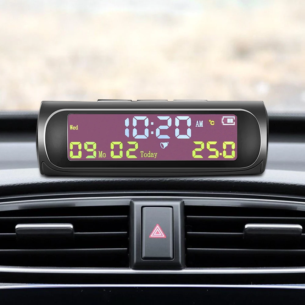ساعة رقمية للسيارة تعمل بالطاقة الشمسية من TPMS مع شاشة عرض لدرجة حرارة السيارة LCD وتاريخ الوقت