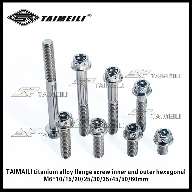 TAIMAILI titanium alloy flange screw inner and outer hexagonal silver M6x/10/15/20/25/30/35/45/50/60mm motorcycle repair screw