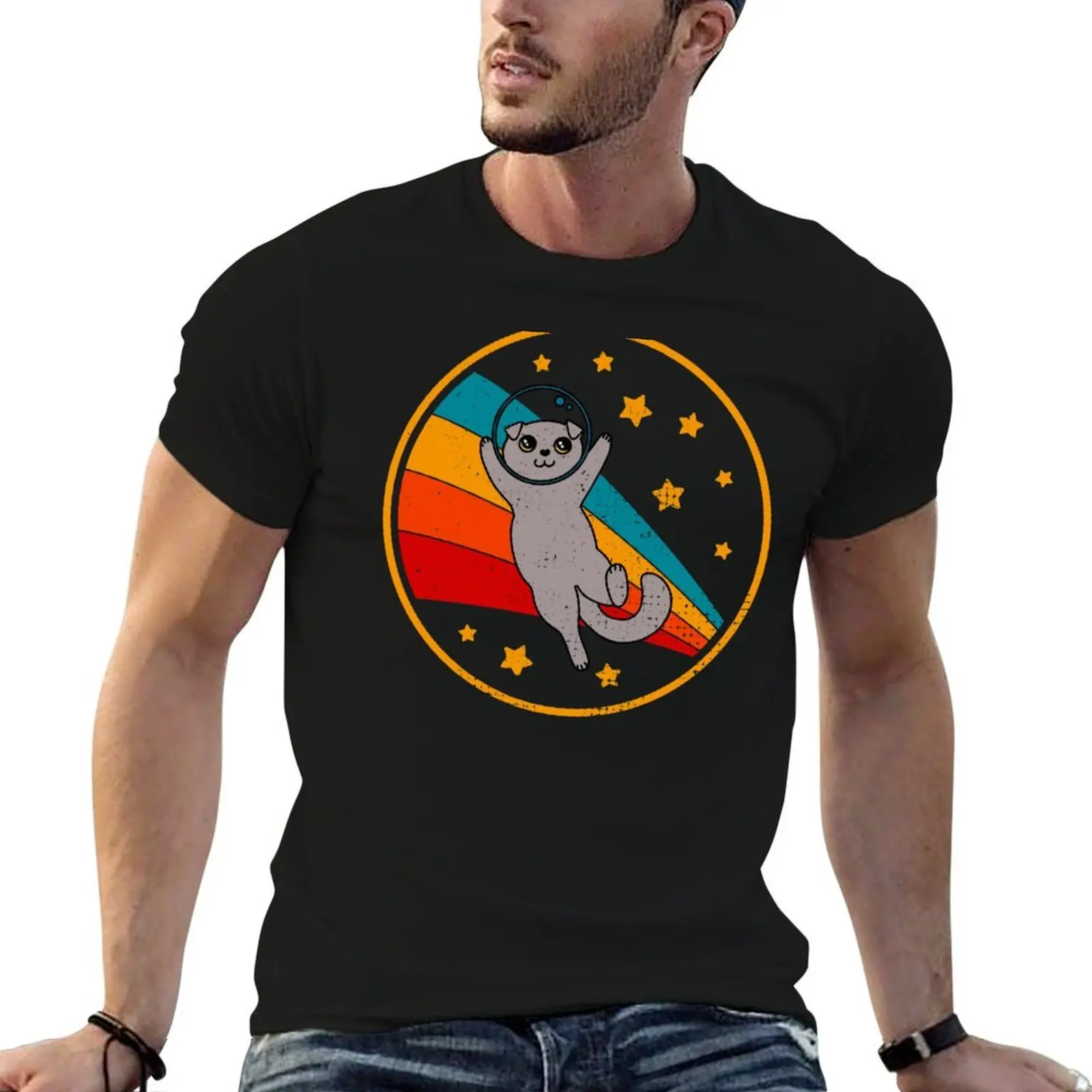 

Cute Vintage Scottish Fold Cat Retro Space Cat T-Shirt essential t shirt man t shirts cotton man t shirts for men T-Shirt