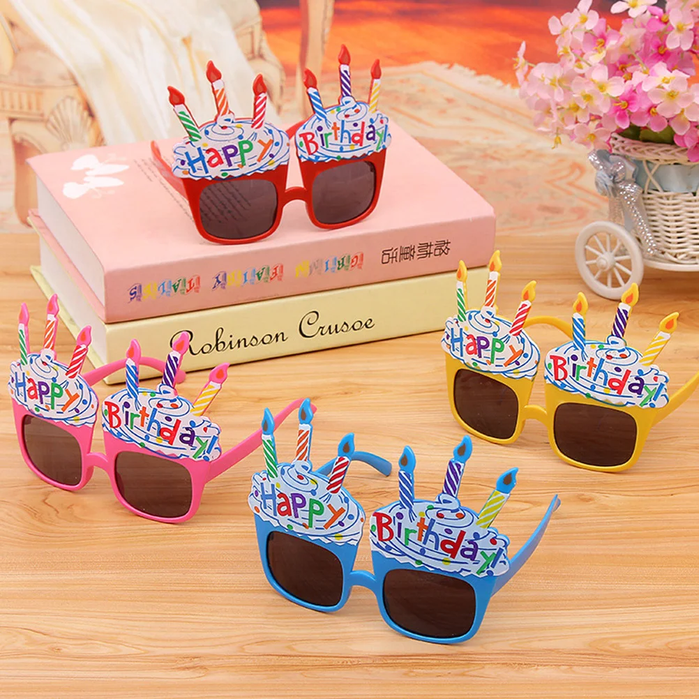 

4pcs Happy Birthday Party Glasses Novelty Sunglasses Fun Birthday Gift Props (Red + Blue + Pink + Yellow)