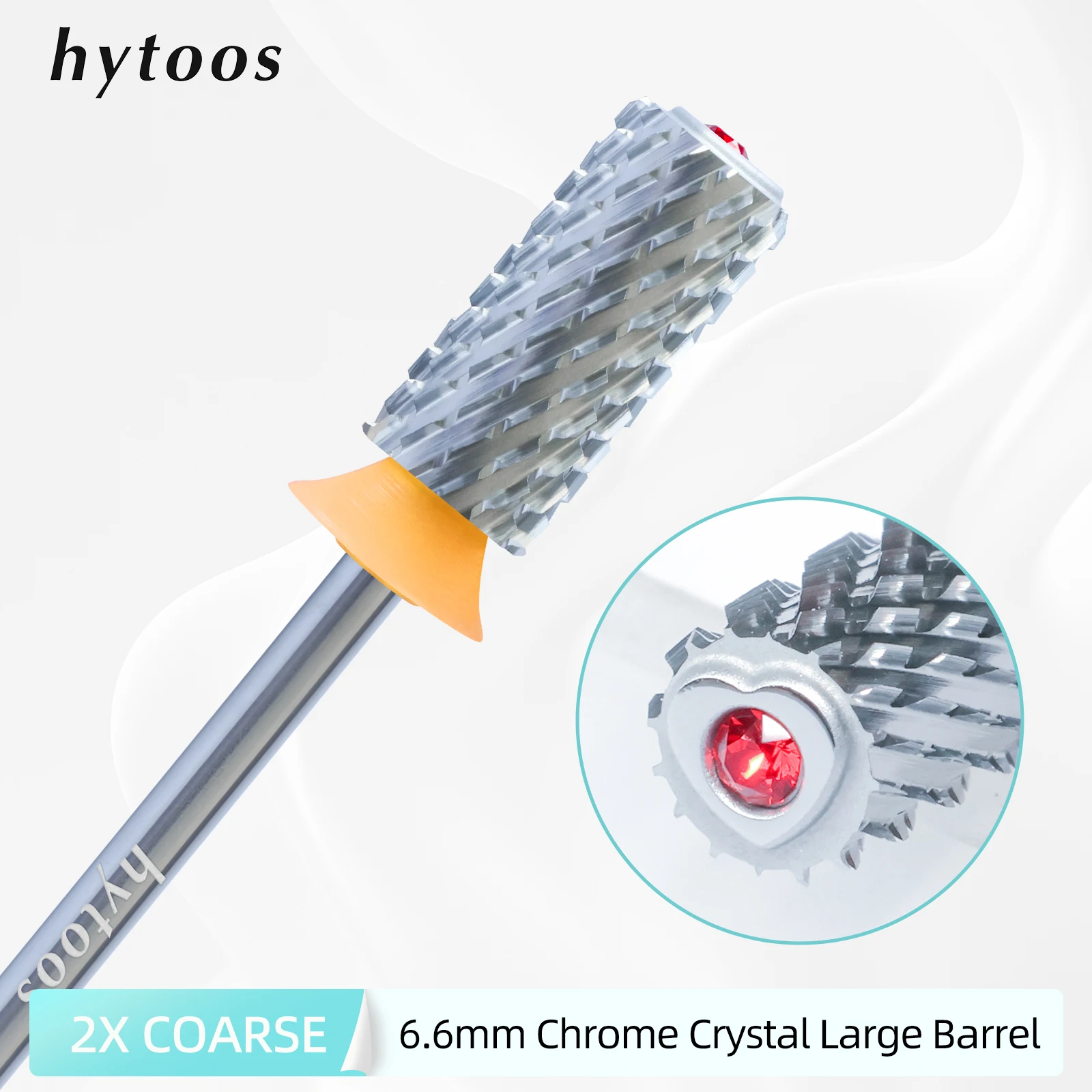 Hytoos 2XC 6.6mm คริสตัลบาร์เรลด้านบน3/32หัวเจียรเล็บโครเมี่ยมคาร์ไบด์เล็บลบเจลแข็งผงอะคริลิเครื่องมือทำเล็บ