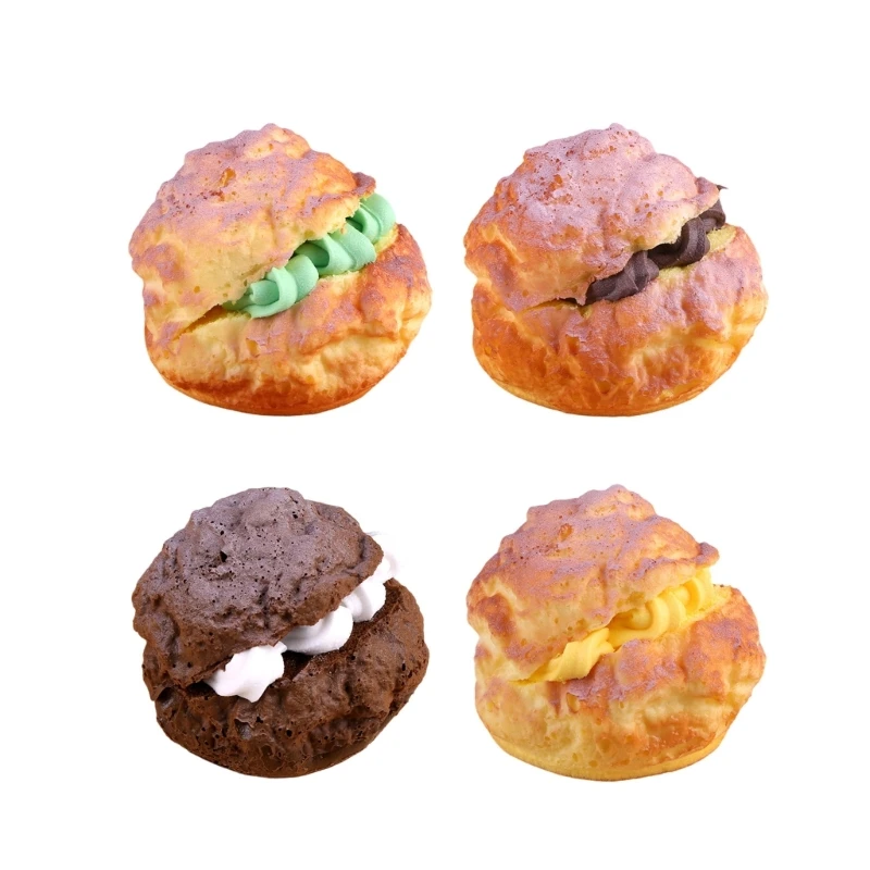 Realistic Artificial Puff Bread Model Dessert Model for Shop Display Realistic Matcha Chocolate Creamy Fruit Puff Model