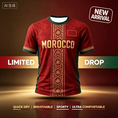 2026  summer New Moroccan Themed Family Matching T-shirt Summer Moroccan Football T-shirt Classic Short Sleeved Breathable