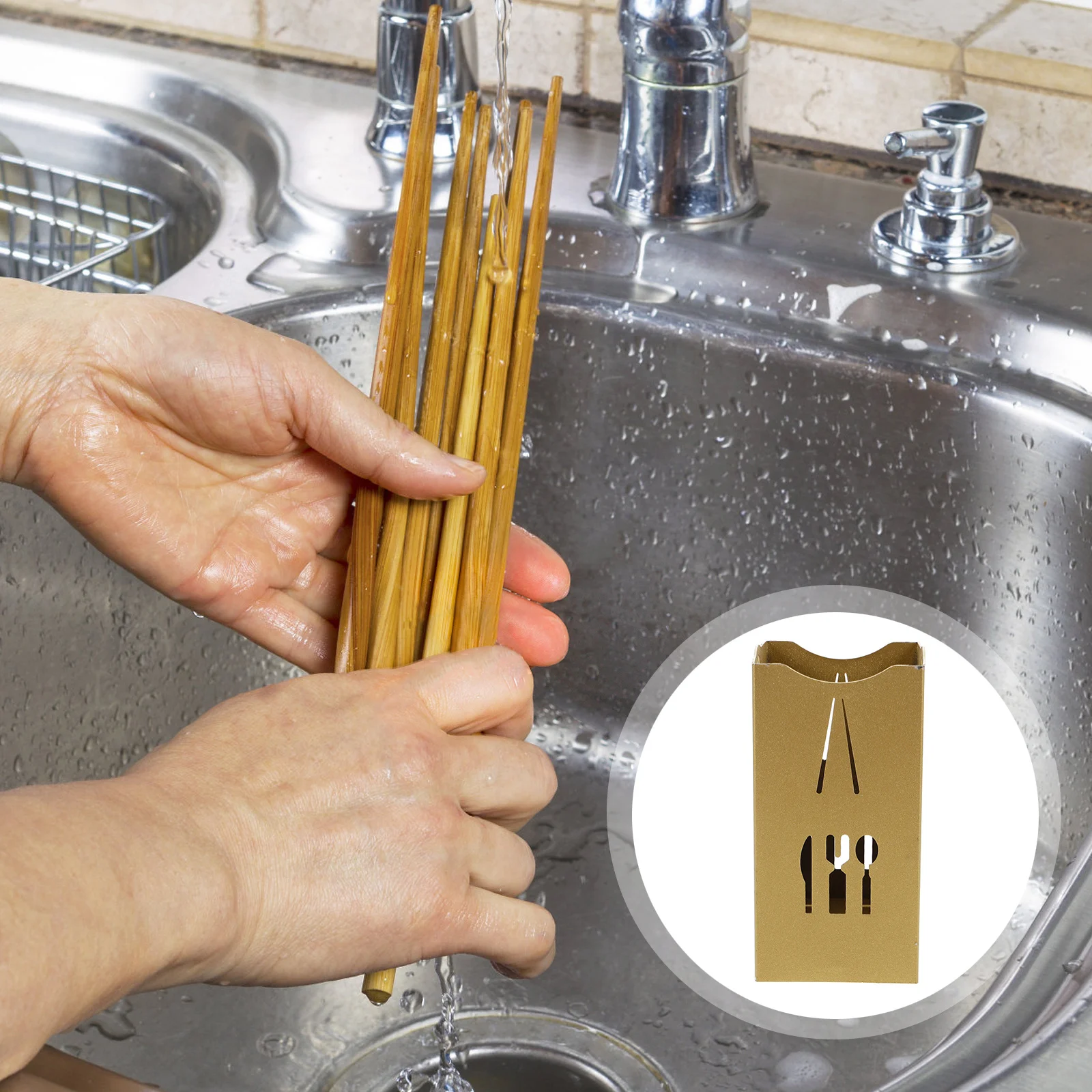 

Stainless Steel Cutlery Utensil Holder Chopstick Organizer Large Capacity Drainage Kitchen Cutlery Storage Silverware Organizer