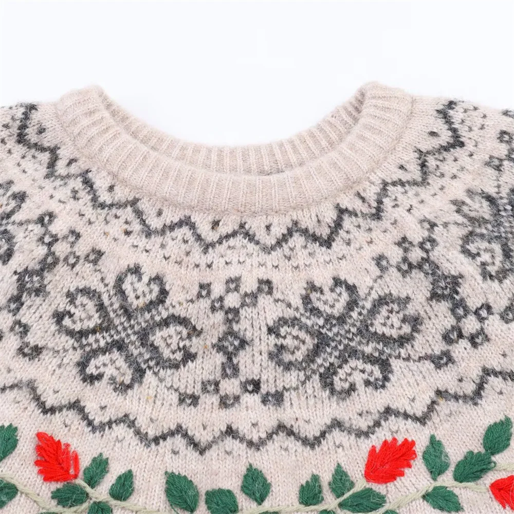 Pull tricoté à manches courtes pour femme, vêtement décontracté, simple, broderie jacquard, nouvelle collection automne et hiver