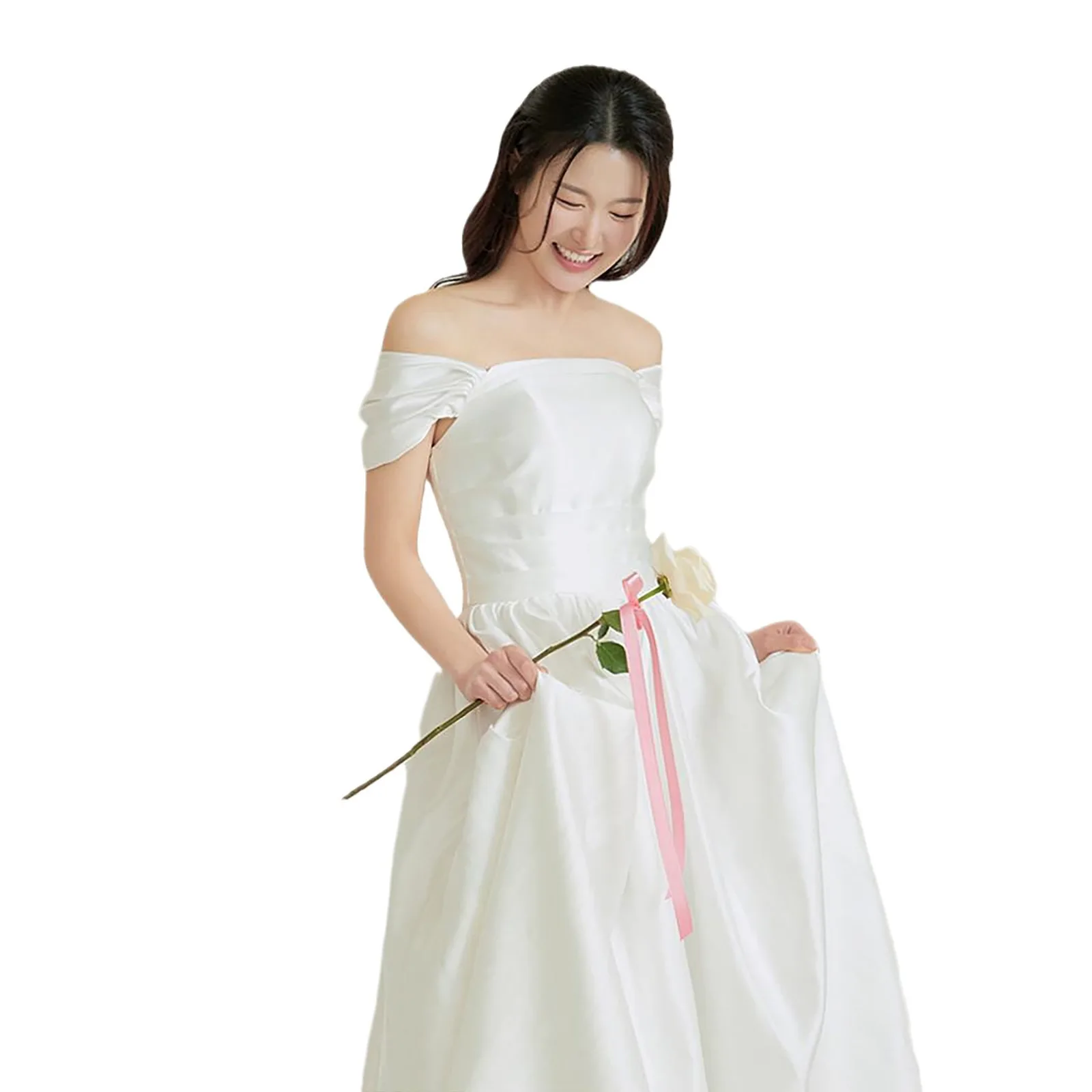Robe de mariée blanche élégante, épaules dénudées, ligne a, longue, pour séance Photo coréenne, robe de soirée plissée, personnalisée