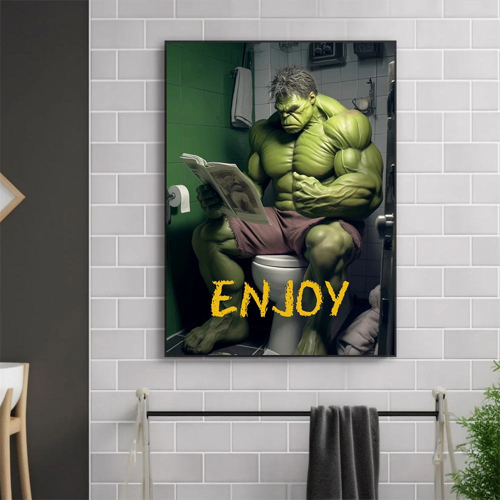 Funny Hulk Enjoy Bathroom Poster Disney Superhero Toilet Print Disney Superhero Humor Wall Art Canvas Painting Home Decoration