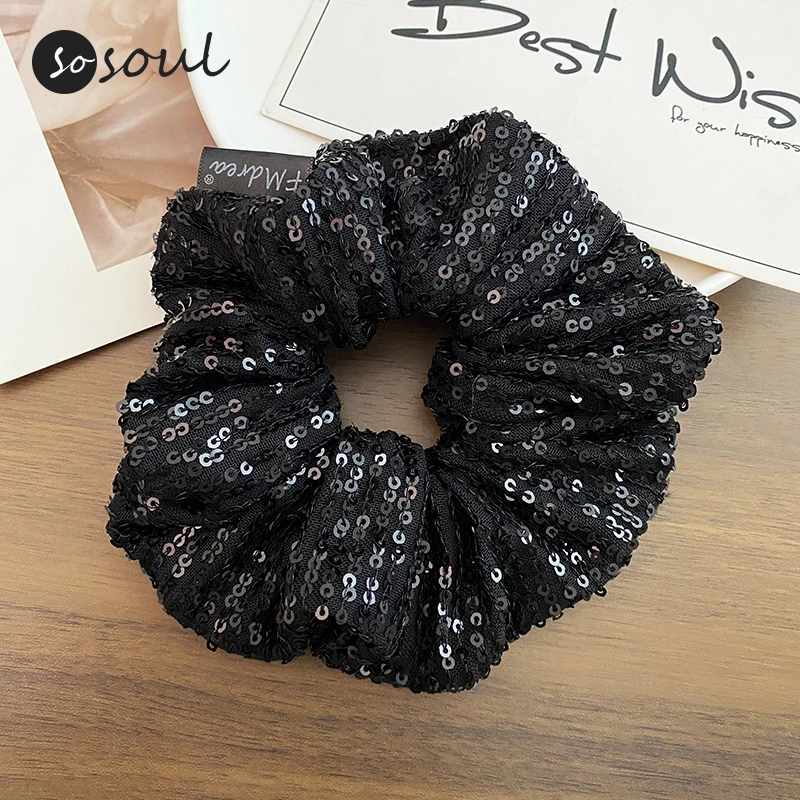 Vintage Scrunchies With Sequins for Girls and Women Elastic Hair Ties