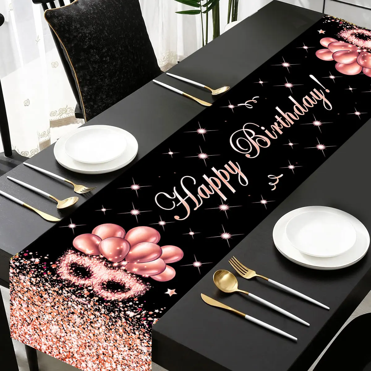 35x180cm Rose Black Gold Table Runner Birthday Party Decoration Adult Gold Glitter Birthday Table Runner Indoor Ladies Birthday
