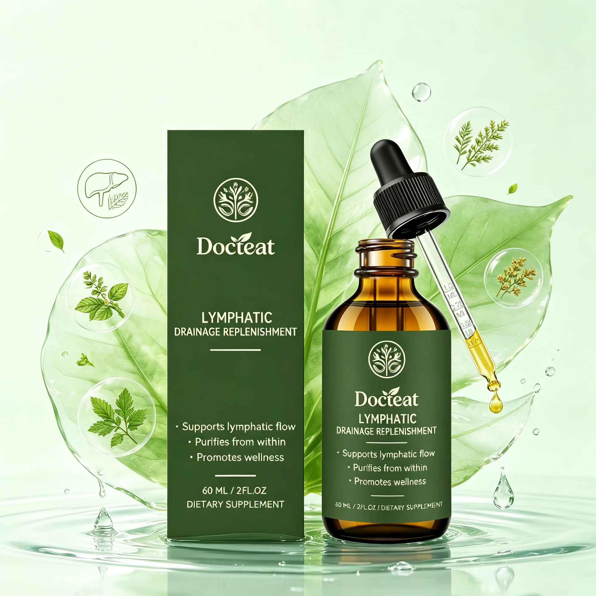 Lymphatic Drainage Drops Organic Herbal Lymph Detox Cleanse Support Liquid Supplement Reduce Swelling Edema Immune System Boost