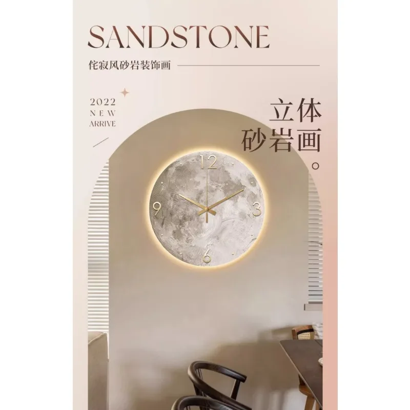 

Modern simple wall clock living room clocks and watches Moon sandstone painters decorate the walls with creative LED
