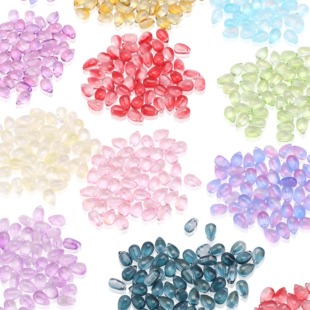 50Pcs 6x9mm Glass Loose Droplet Beads Czech Crystal Water Drop Pendants Pear Shape for DIY Accessories Necklace Making Beads