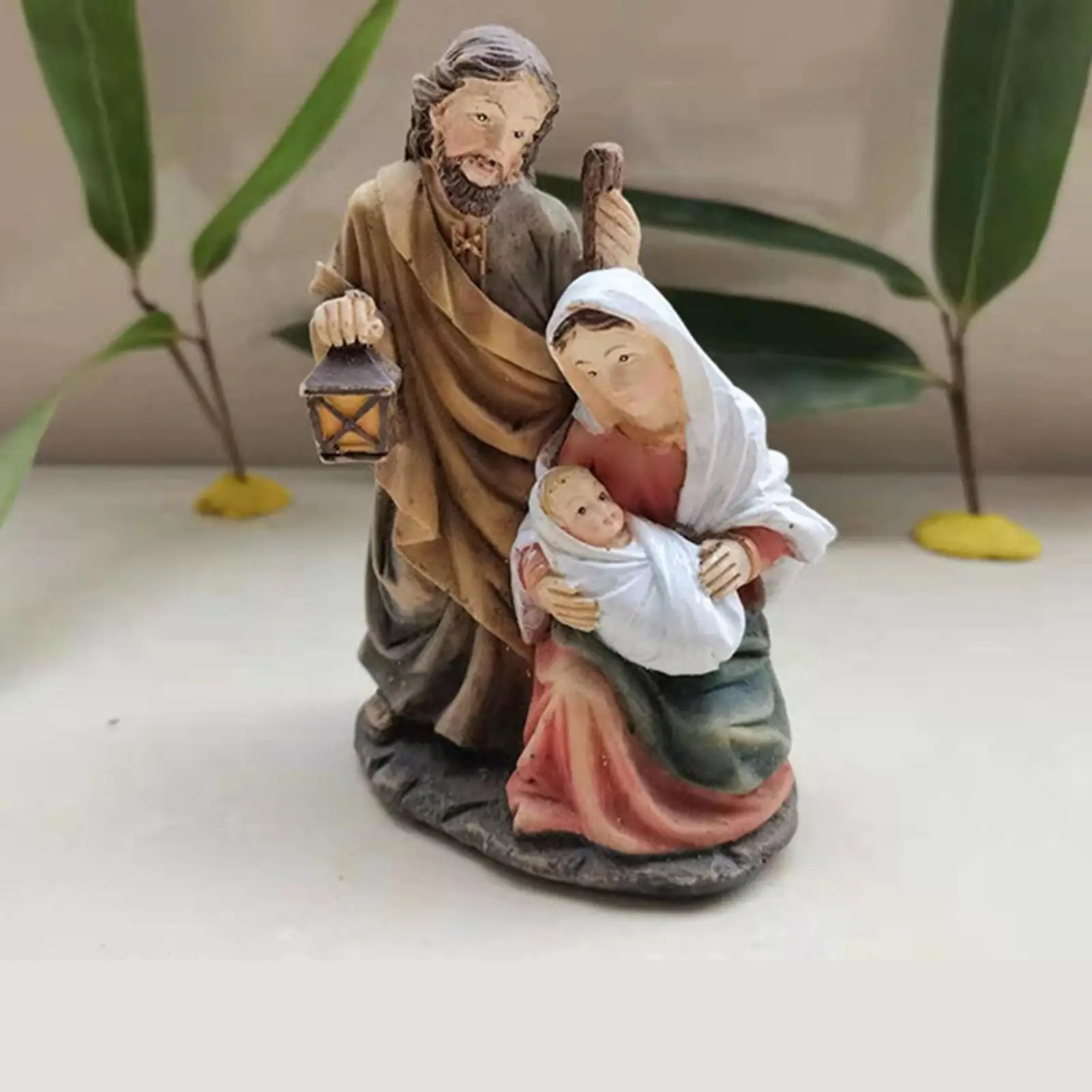 Decorative Nativity Scene Figures Holy Family Resin Statue Sculpture Religious Desk Christmas Scene for Gift Decoration Easter