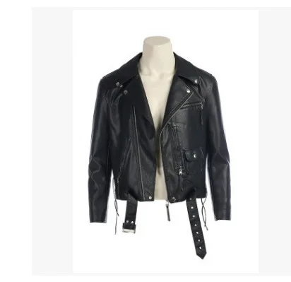 

Terminator 2 Arnold Schwarzenegger Style Leather Jacket Motorcycle Jacket Cosplay Costume Men's Clothing