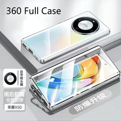 360 Full Case For Honor Magic 6 Lite X9B 5G Double Sided Magnetic Adsorption Metal Tempering Glass Protection Phone Cover Bumper