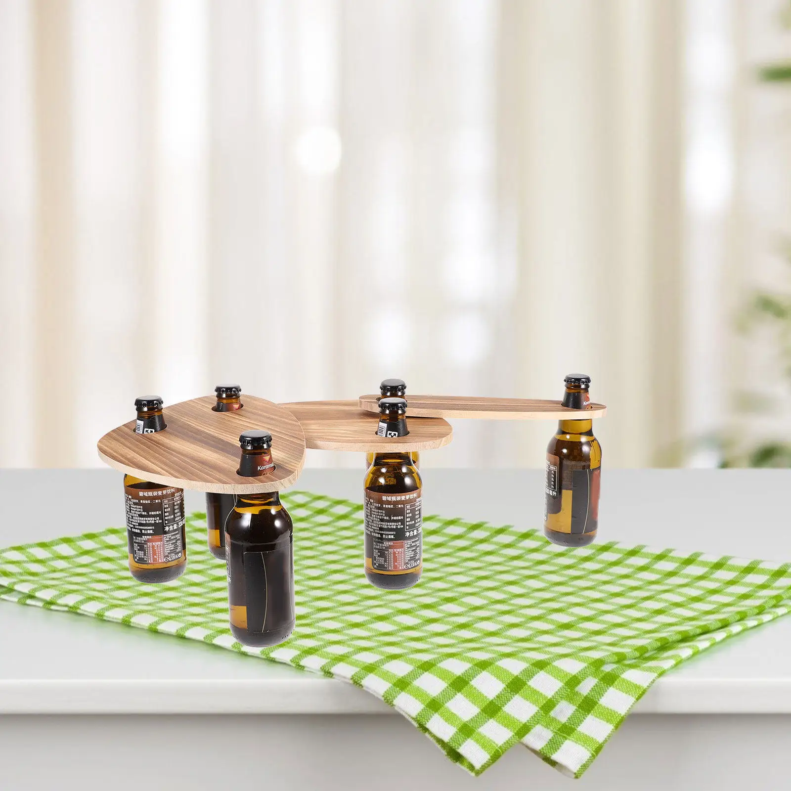 3Pcs Wine Bottle Topper Tray Natural Wood Serving Board with Corner Cutout for Bottle Neck Portable Lightweight Picnic Camping