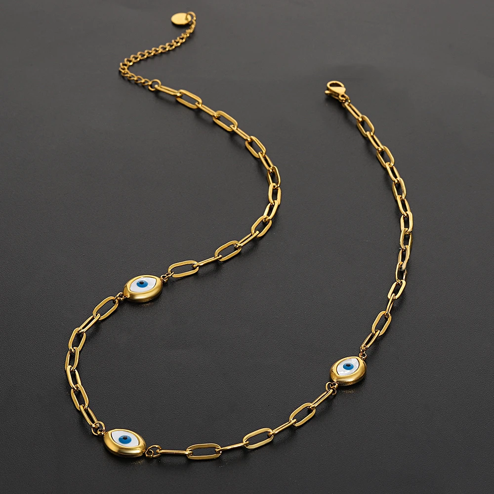 Greatera Three Devil\'s Eyes Bracelet For Women Men Simple Gold Color Plating Geometry Creative Stainless Steel Charm Necklace
