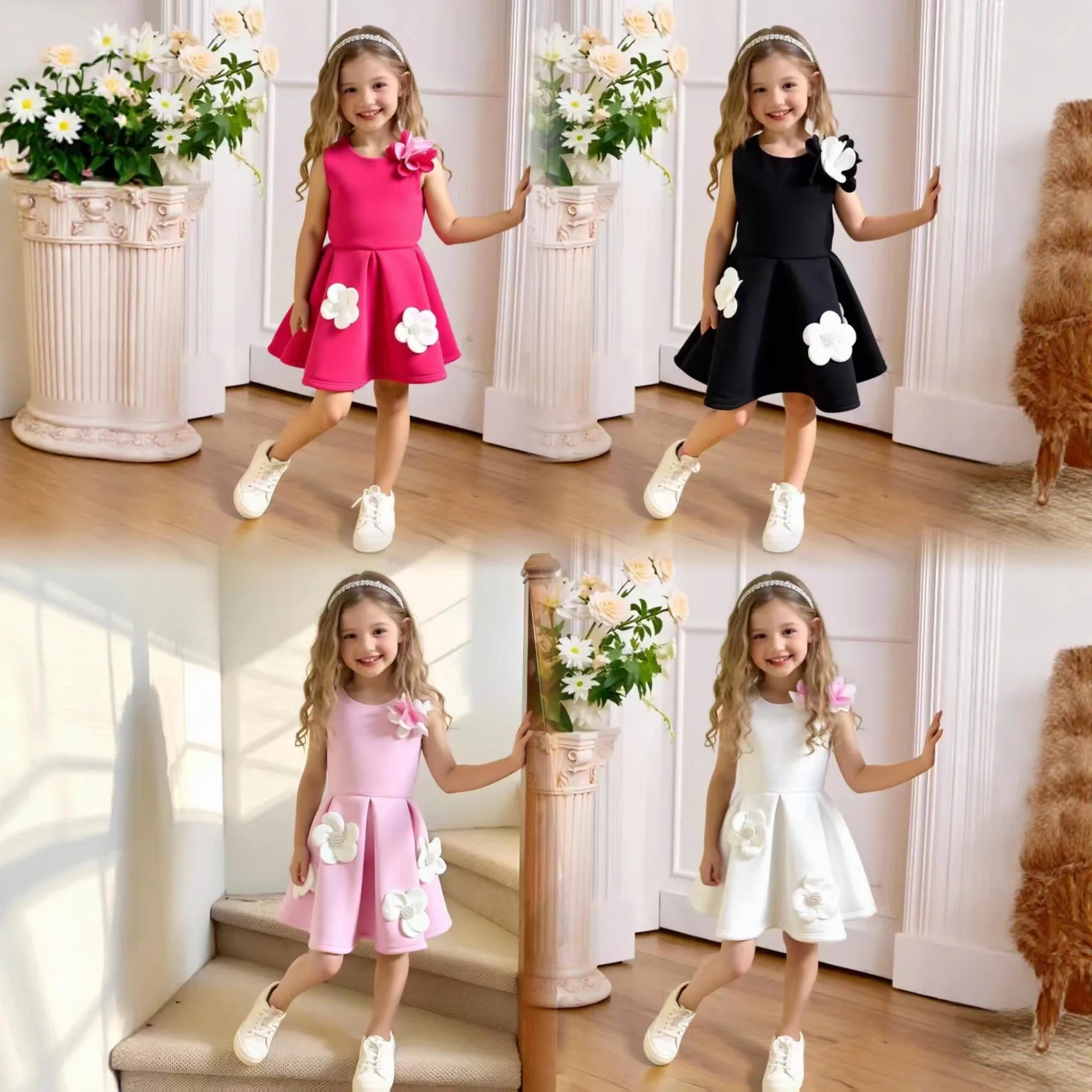Girls Fashion Show High End Dress Summer Vest Dress Fashionable Baby Pink Birthday Princess Dress