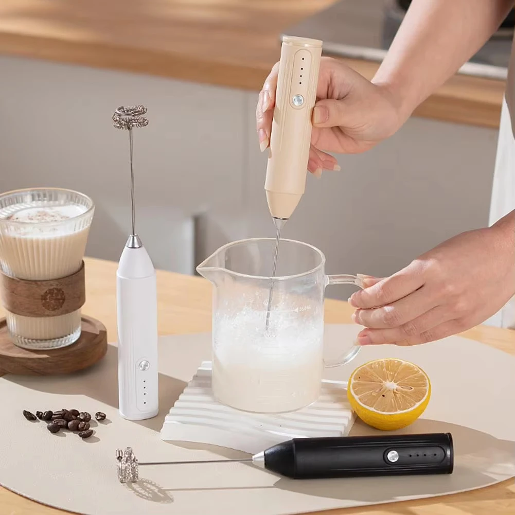 3-Speed Rechargeable Electric Milk Coffee Frother Handheld Egg Beater Kitchen Blender for Jam Cake Cream Making
