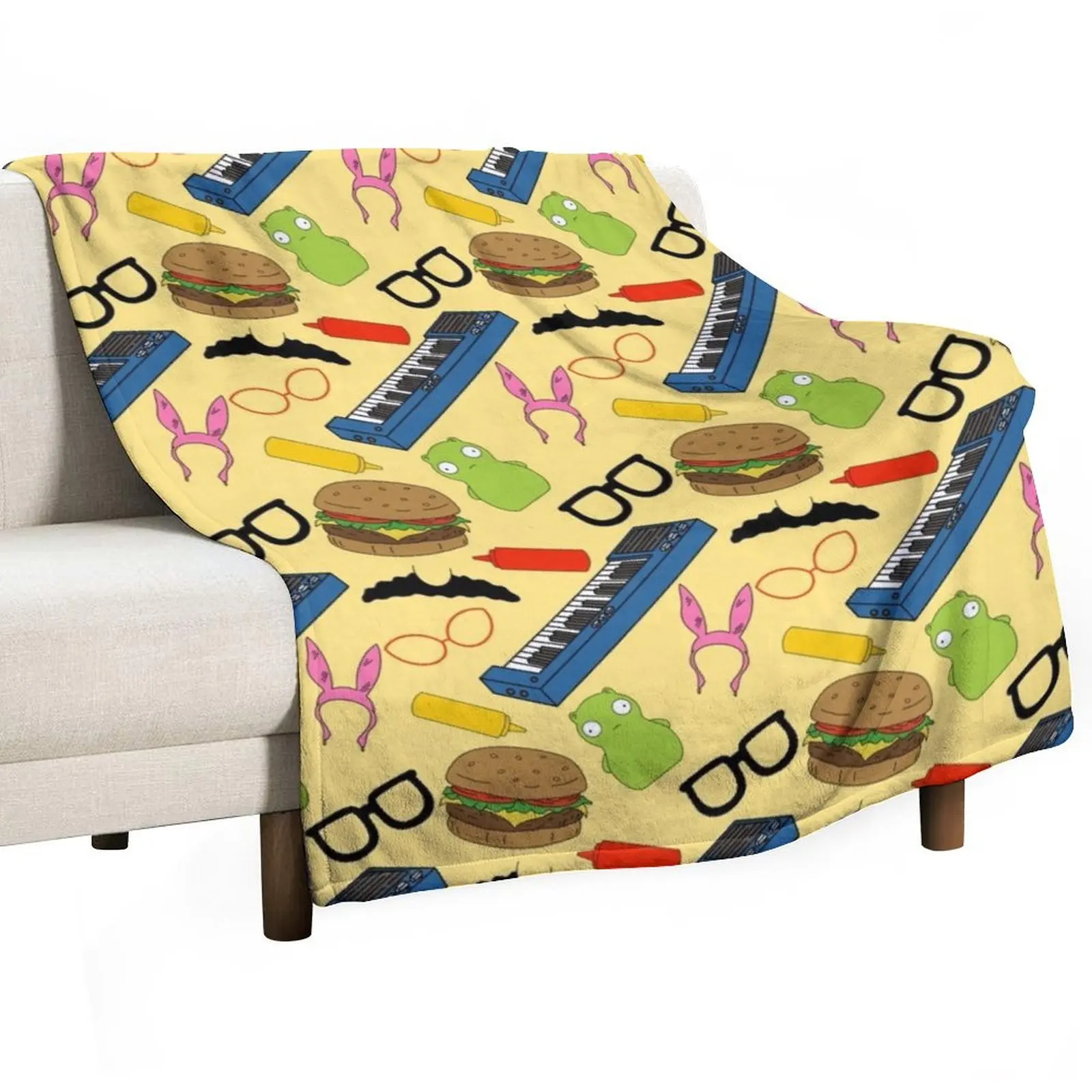 

Bobs Burgers Inspired Pattern (Yellow) Throw Blanket Decorative Sofas Loose Soft Soft Plaid Blankets