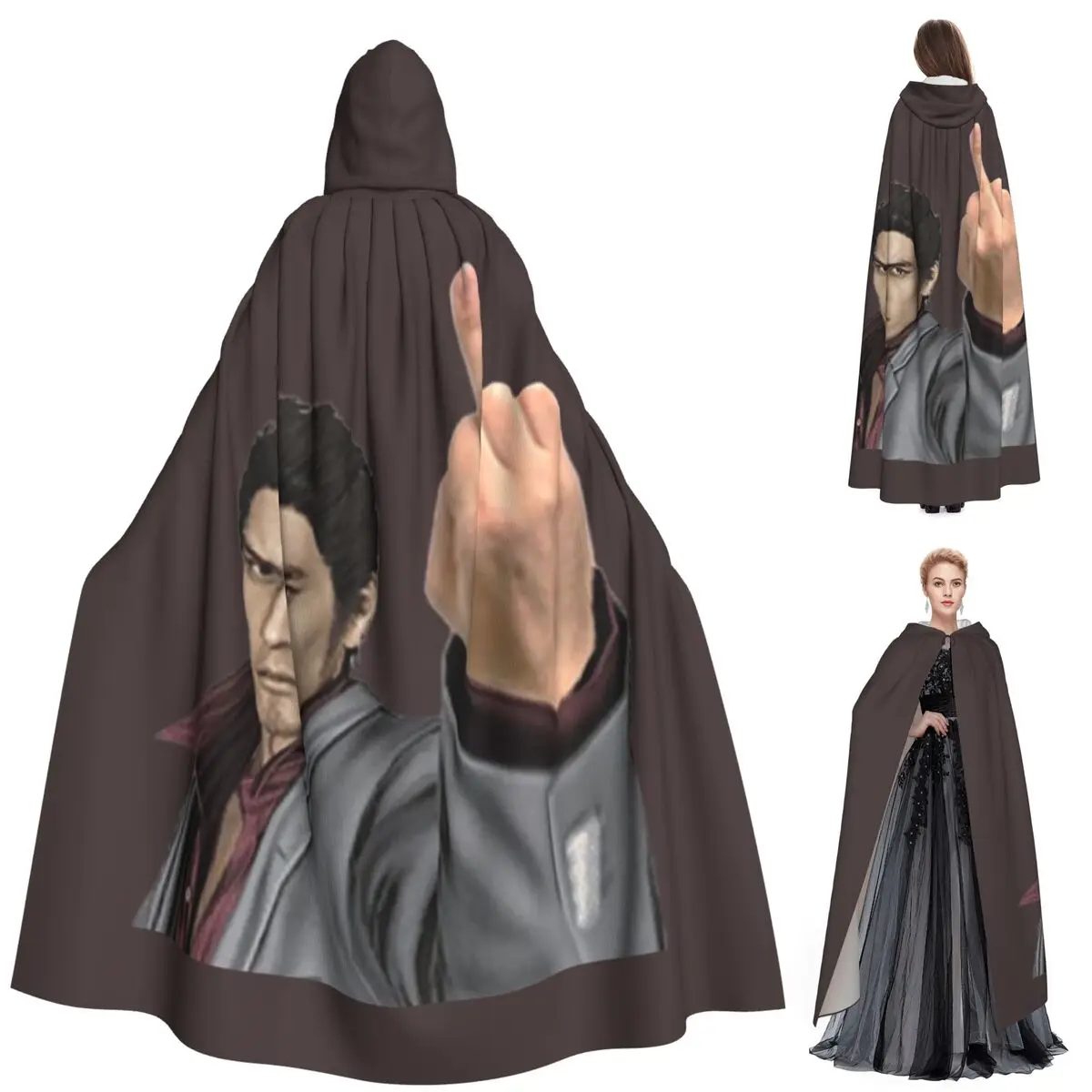 

Kazuma Kiryu длинный плащ с капюшоном на среднем пальце, средневековый костюм ведьмы, накидка для косплея, накидка на Хэллоуин, вампир, для взрослых, унисекс