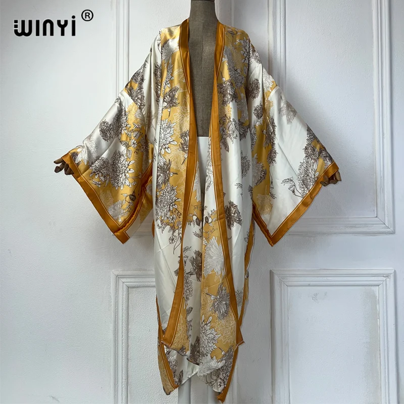 WINYI kimono woman bohemian kaftan beachwear Cardigan sexy  evening dress abaya dubai luxury cover-ups beach outfits فستان العيد