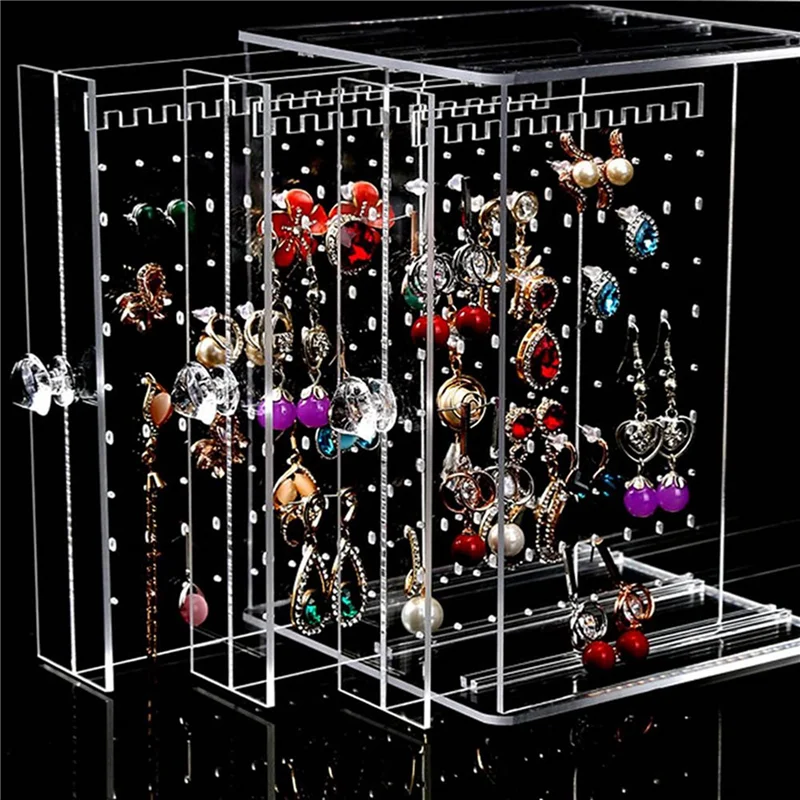 

A19F-2X Plastic Jewelry Storage Box Earring Display Stand Organizer Holder With 3 Vertical Drawer (Transparent)