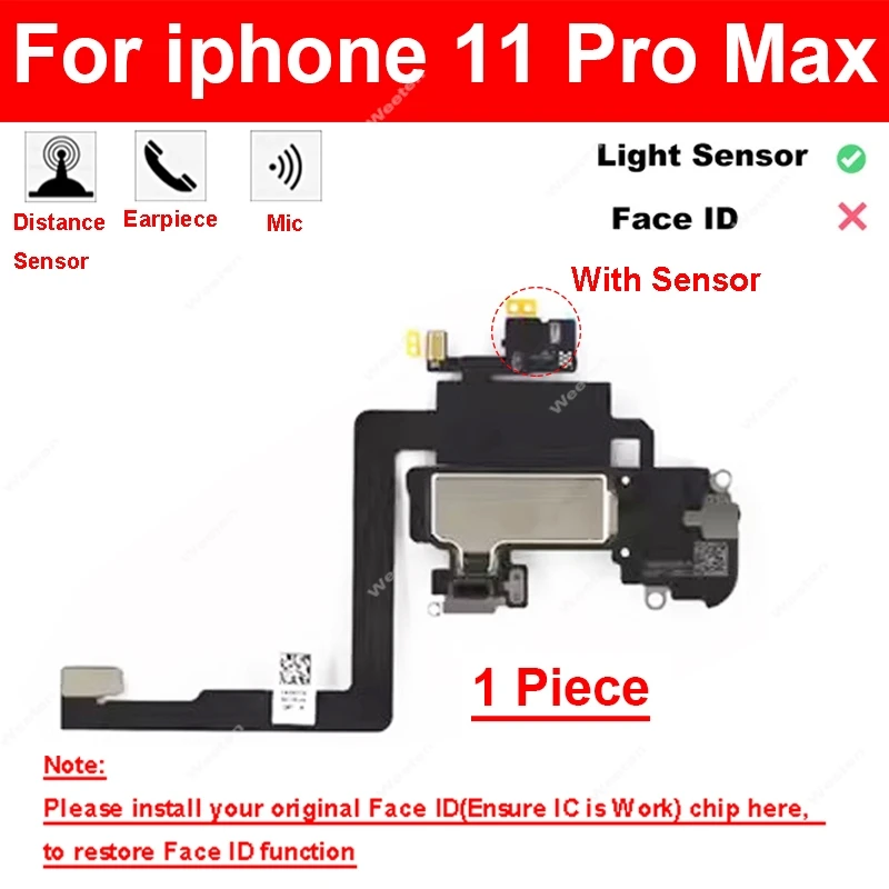 For iPhone X XR XS Max 11 12 Pro Max 12Mini Earpiece Proximity Light Sensor Flex Cable With Earpiece Speaker Light Sensor Flex