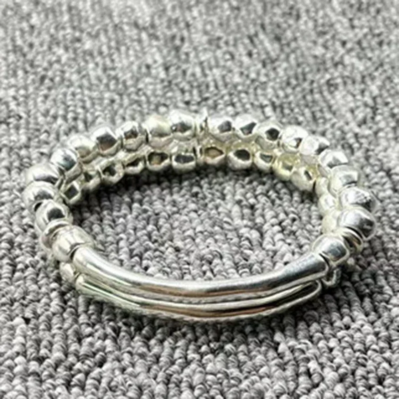 Luxury European and American hot selling fashion electroplating 925 silver charm double row round bead bracelet small jewelry gi