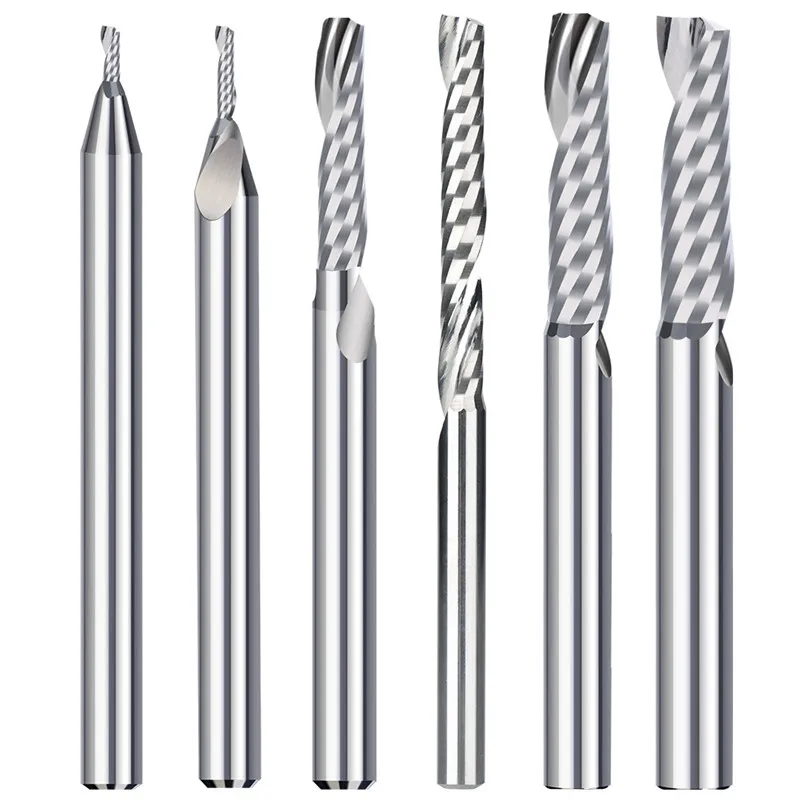 10pcs Single Flute End Mill 3.175 （1/8“”）shank  Spiral Router Bits for Cut Wood/Plastic 1 Flute CNC Milling Cutter