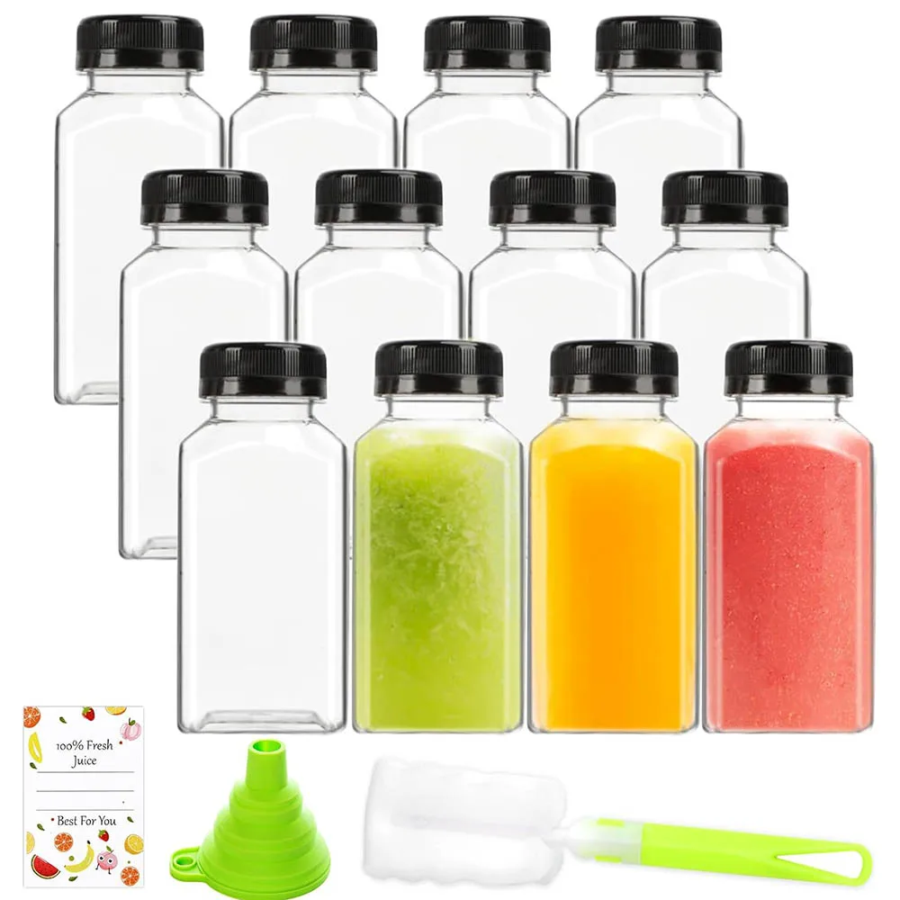 8oz Plastic Juice Bottles, Reusable Juice Containers with Tamper Proof Lids,Clear Water Bottles for Juicing,Smoothie,Beverages