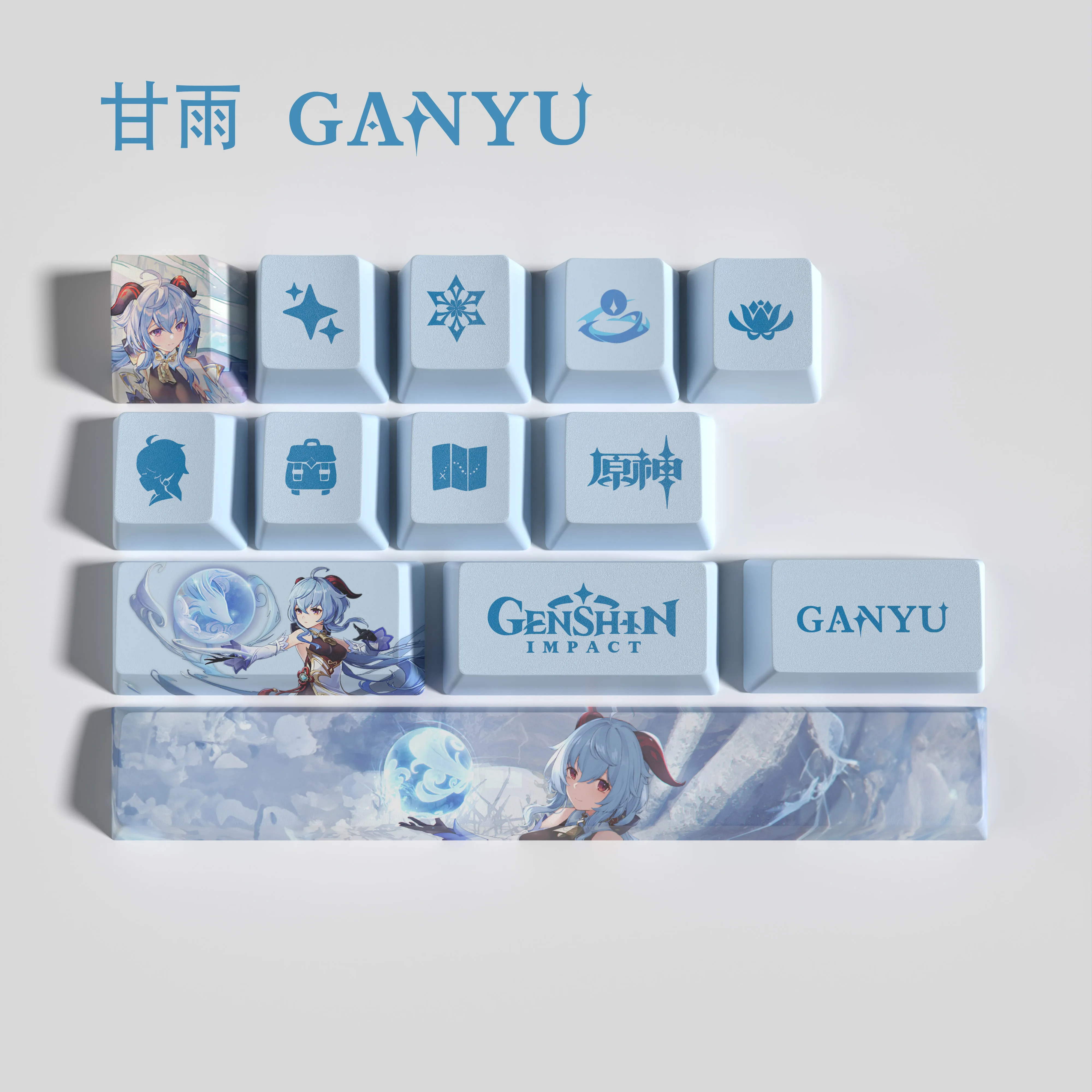 Ganyu New design Genshin impact keycaps  OEM Profile 14keys MINI SET PBT dye sub keycaps