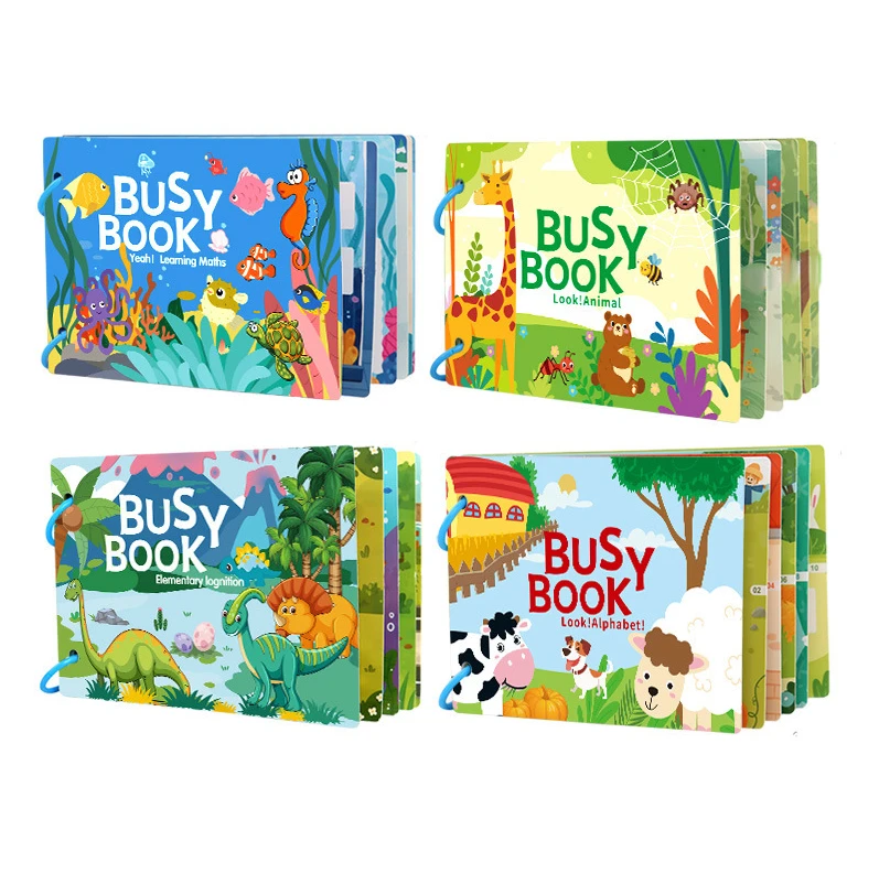Kids Busy Book Learning Activities, Reusable Matching Sticker Book with 4 Themes for Ages 3+