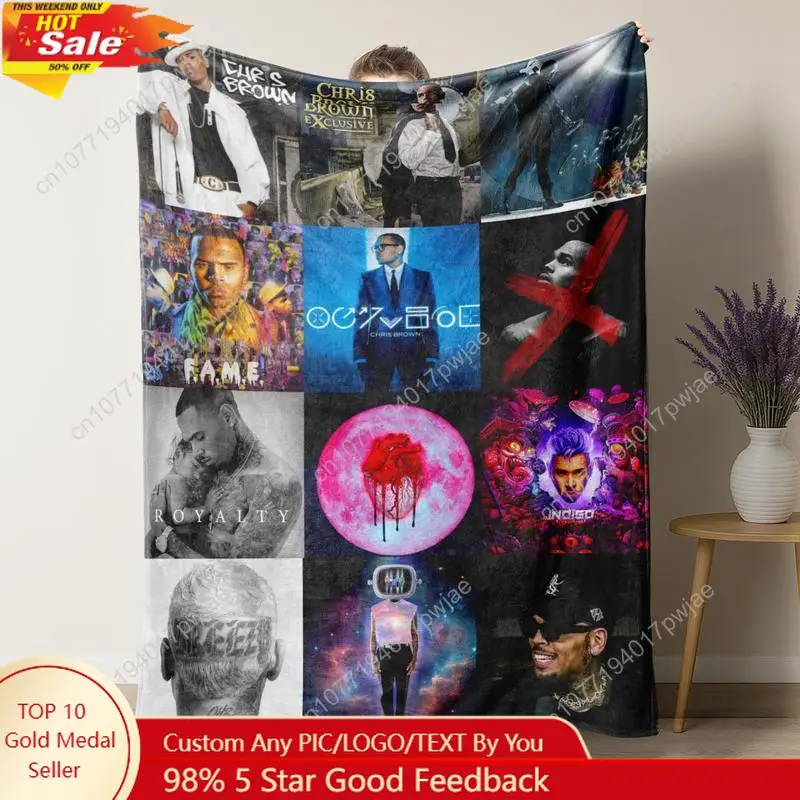 

Chris Brown Blanket Album Cover for Fans Warm Cozy Flannel Blankets Throw Merch for Home Decor Bed Sofa Living Custom blankets