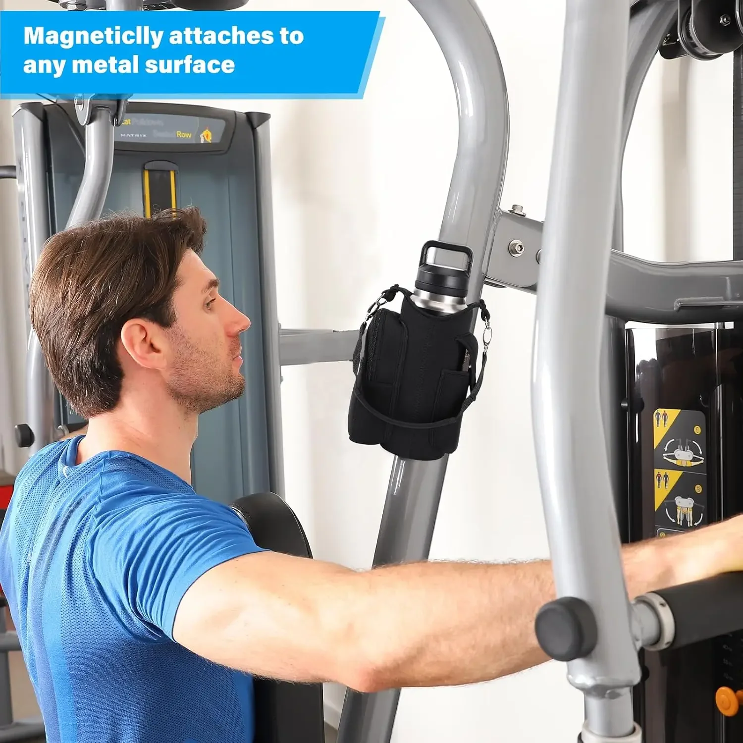 Magnetic Fitness Water Bottle Holder with Phone Pocket And Shoulder Strap Gym Accessories Storage Pouch Carrier Bottle Cover image 4