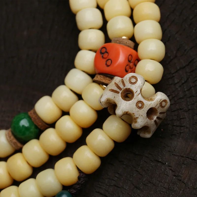 108 Buddhist beads made from recycled , old bone Zaki Ram three-way connector, and accessories