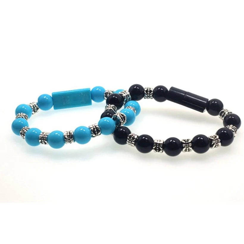 Creative Micro USB Type C Beaded Strand Bracelet Women Men Data Charger Cable Solid Cord for iPhone 6 7 X Samsung S7 S10