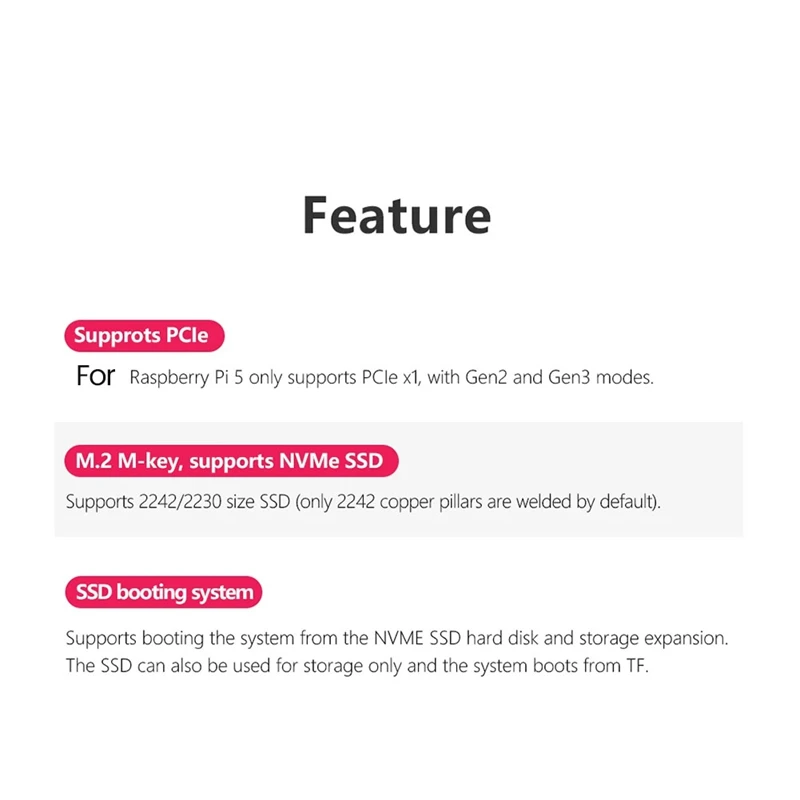 PCIE M.2 NVME 2230 2242 Gen3 SSD HAT Expansion Board Kit For Raspberry Pi 5 PCIE M.2 NVME SSD HAT Durable