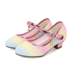 Children Leather Shoes Spring Autumn Causal Princess Shoes for Girls Fashion Sequins Kids Wedding Party High Heel Shoes Non-slip