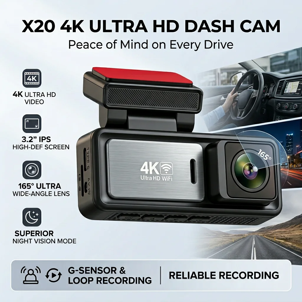 CDDRS 4K WiFi Dash Cam Dual Lens Super Night Vision Parking Monitoring 512GB Loop Recording G-Sensor Car Recorder for Vehicles