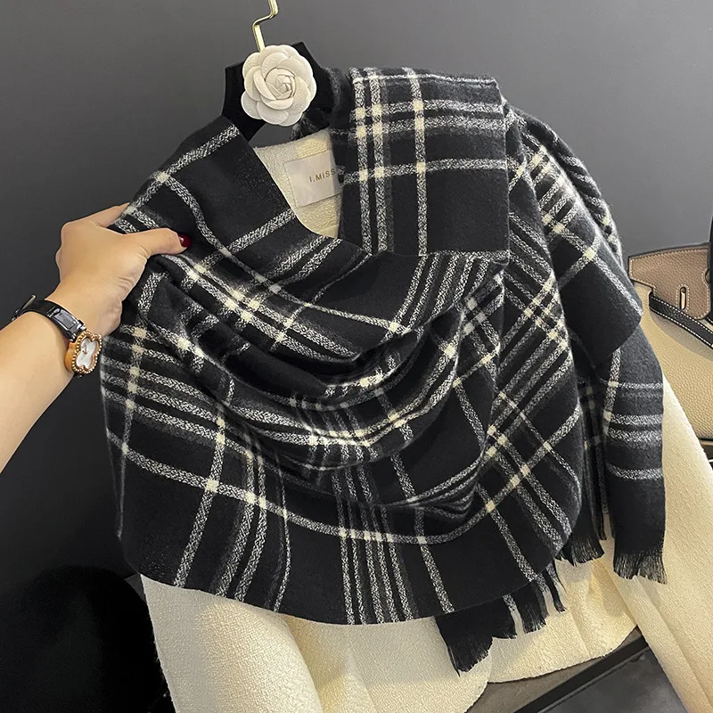 Women\'s Scarf Winter Fashion Plaid Cashmere Shawl Lady Luxury Design Warm Thick Pashmina Female Soft Tassel Wraps Neckwear Girls