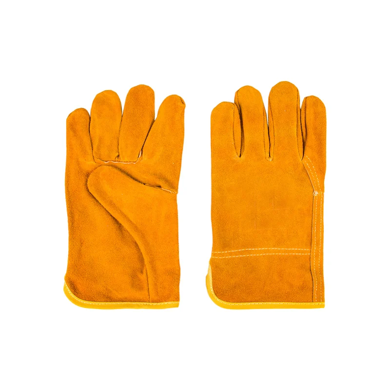 

Double yellow driver's gloves, full leather, full palm, cowhide gloves, protective, insulated palm cover, short gloves