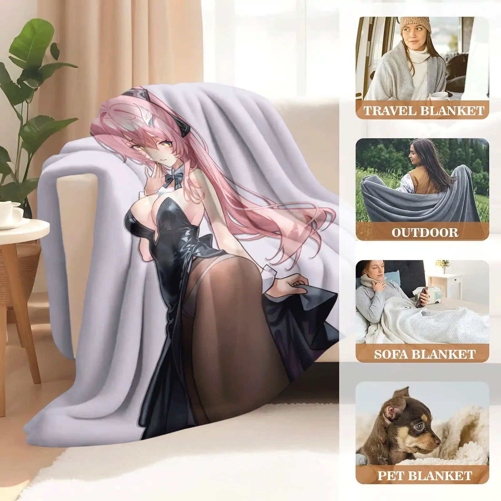 Sexy Anime-Mädchen-Flanelldecke, weich, gemütlich, für Nickerchen, Filmnächte, Heimtextilien