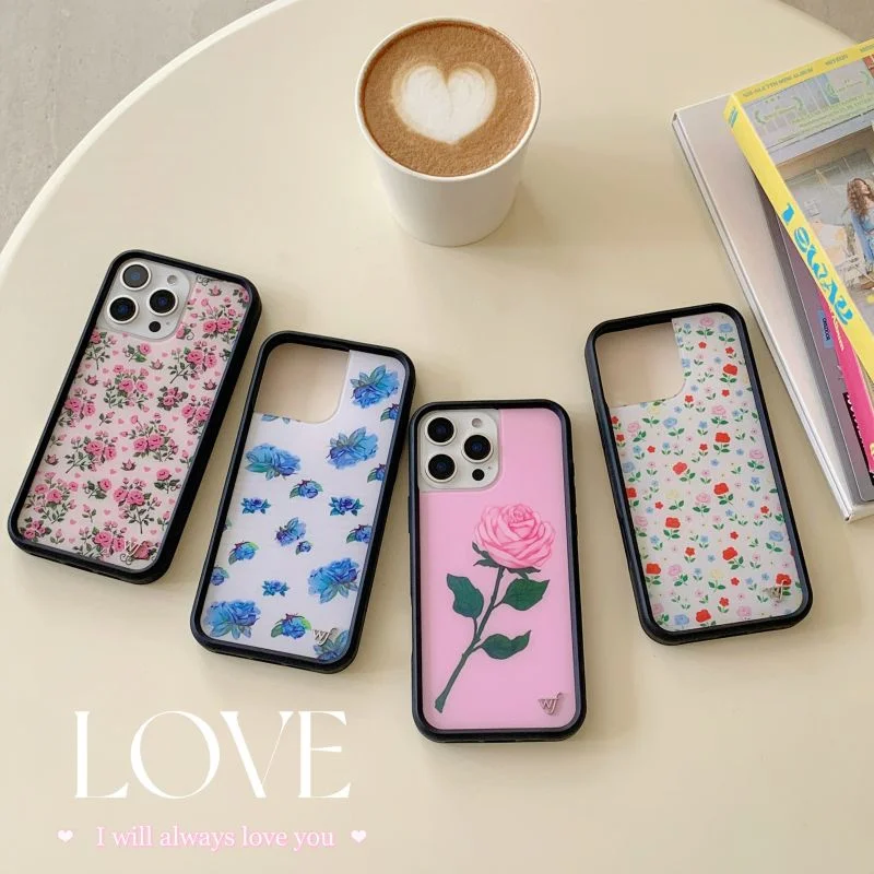 

Wildflower Fashion Pink Rose Flowers Phone Case for iPhone 16 15 14 13 12 Pro Max Plus Luxury WF Girl Protector Back Cover Gift